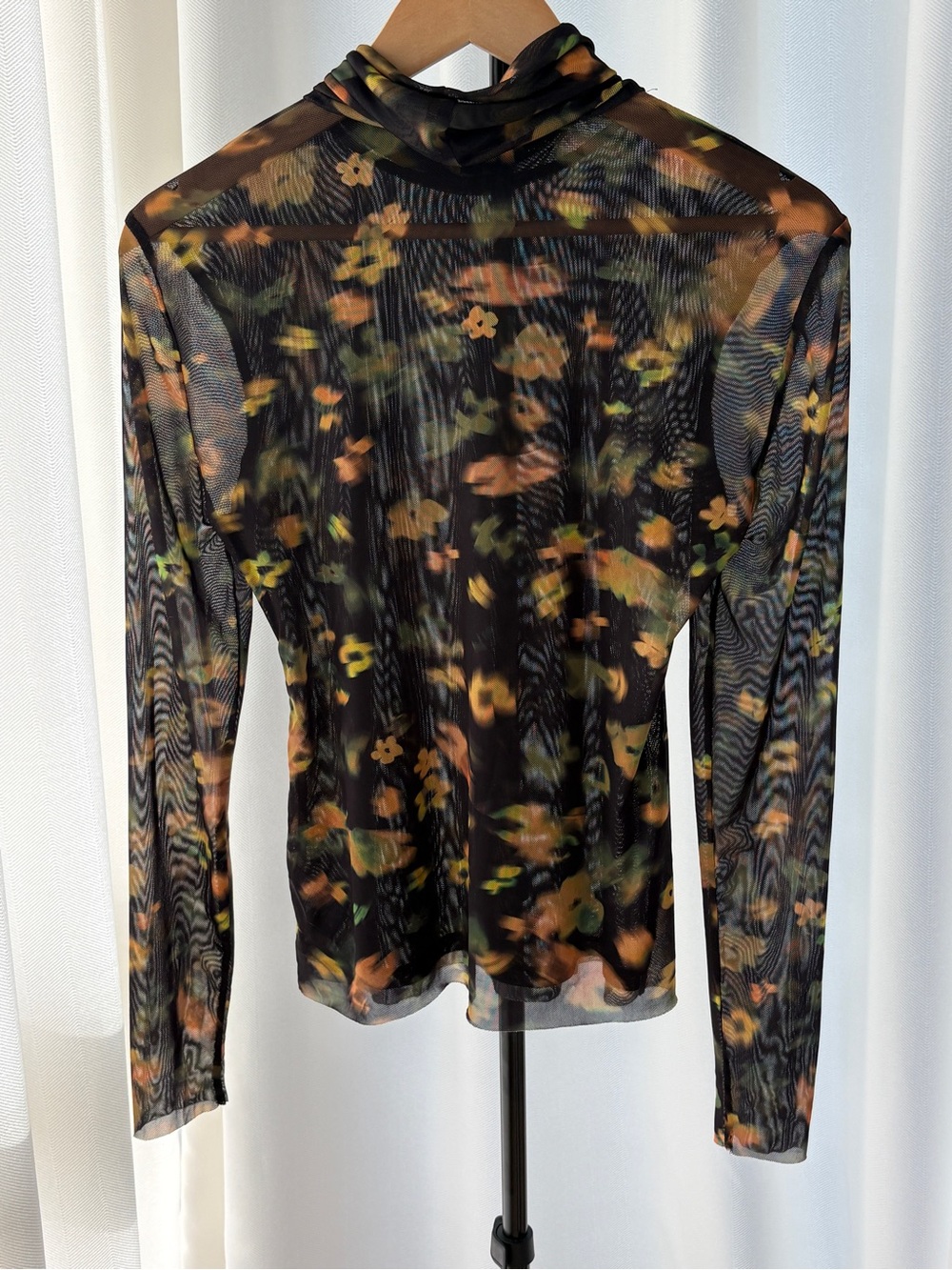 Steve Madden Floral Sheer Mesh Turtleneck Top Stretch Size M